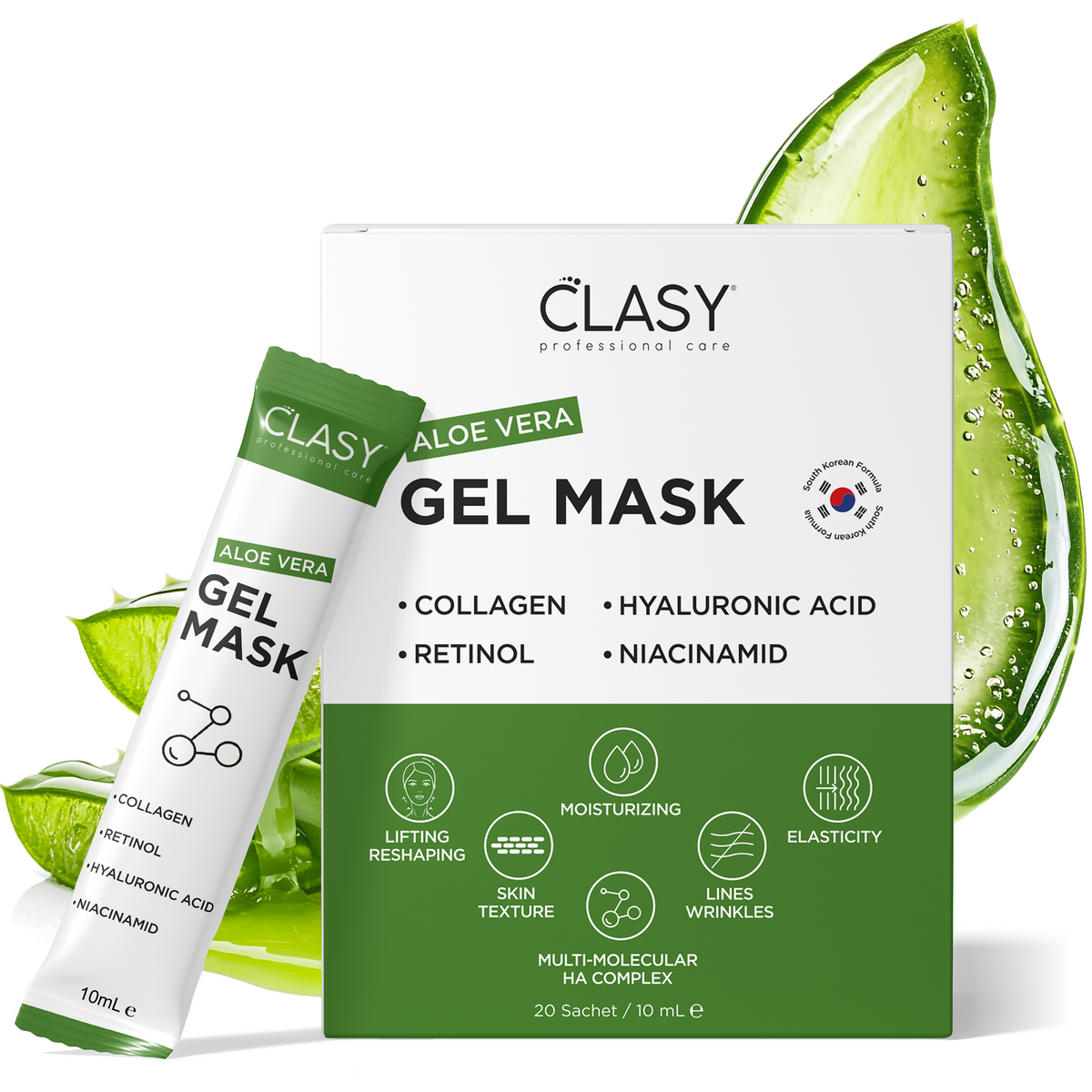 Clasy Care Aloe Vera Gel Maske – 20 Beutel á 10ml