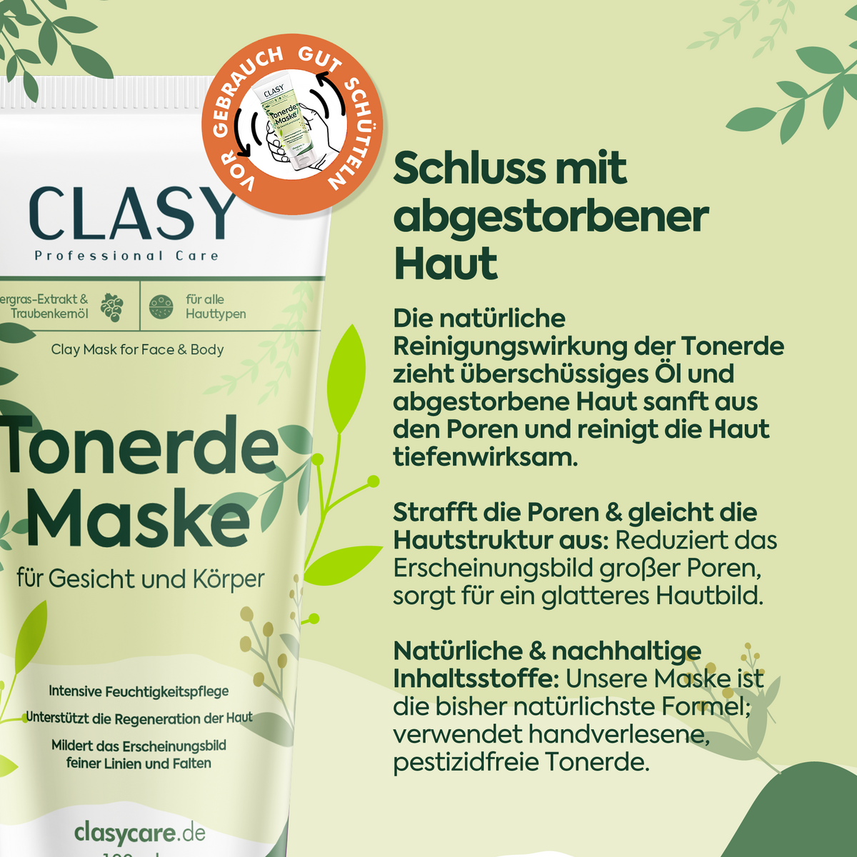 Clasy Care Tonerde-Maske gegen abgestorbene Hautzellen – 100 ml