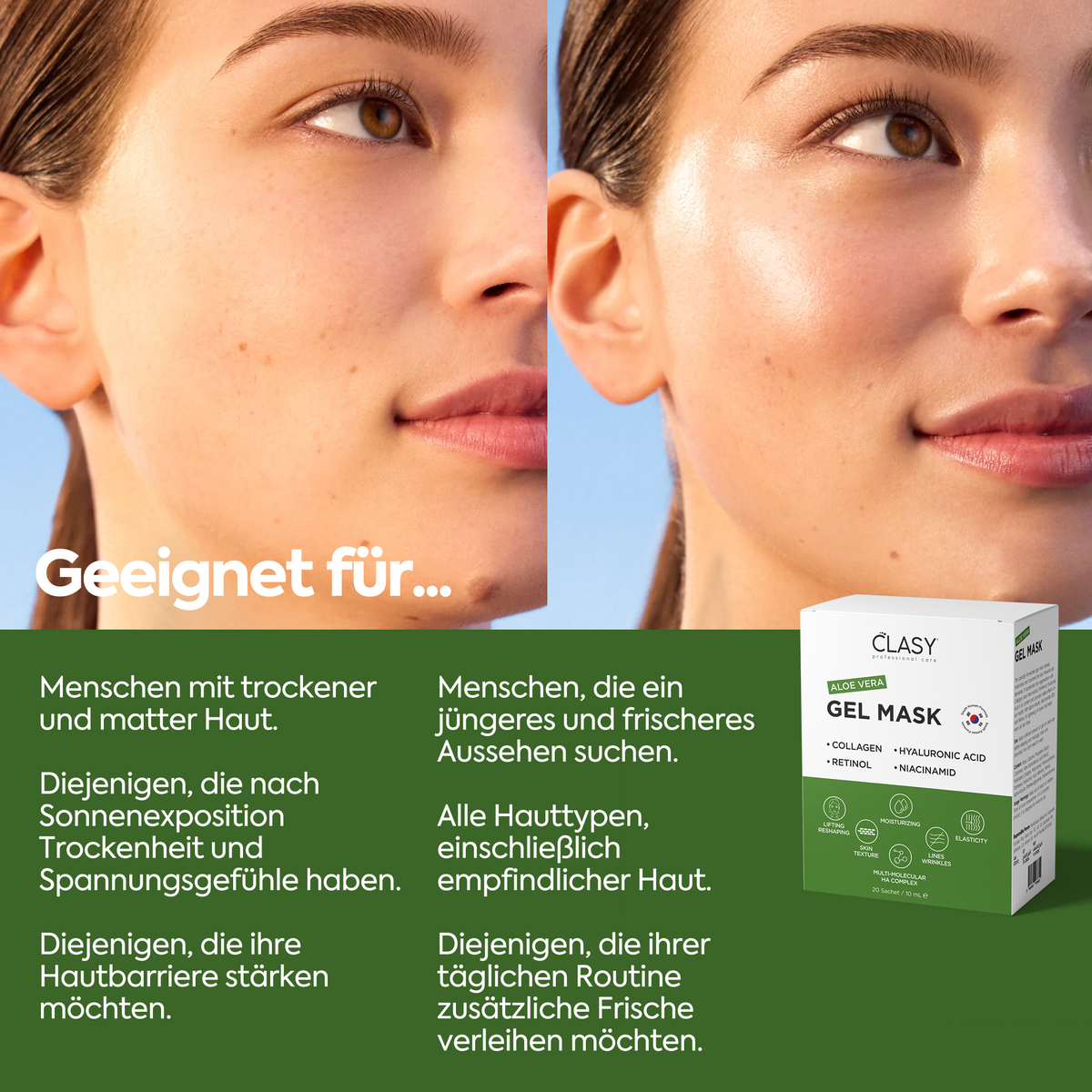 Clasy Care Aloe Vera Gel Maske – 20 Beutel á 10ml
