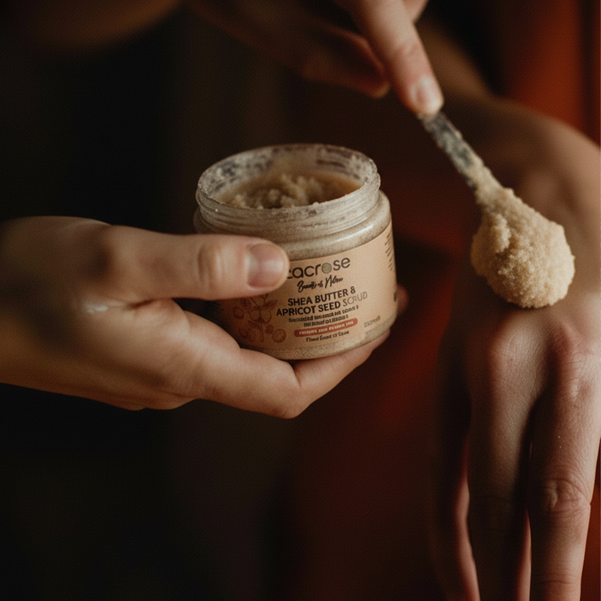 Verpackung des L'acrose Sheabutter- & Aprikosenkern-Peelings