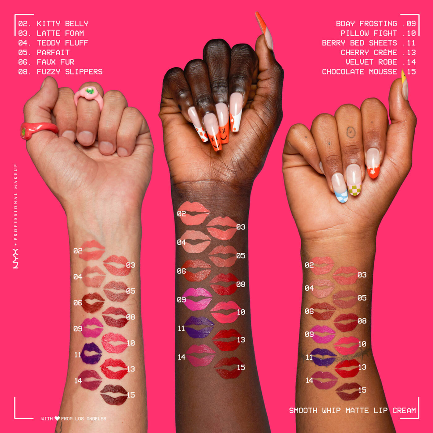 NYX Smooth Whip Matte Lip Cream Farbmuster Übersicht